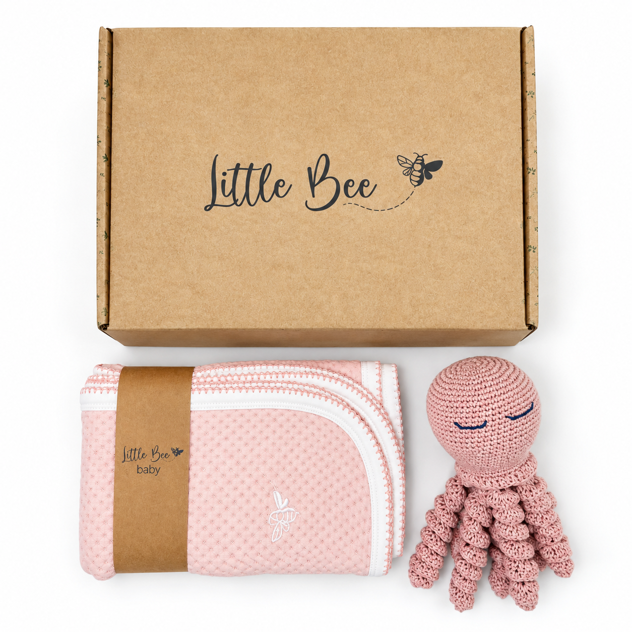 Set Manta Winter Pale Rose + Pulpo Crochet Rosa