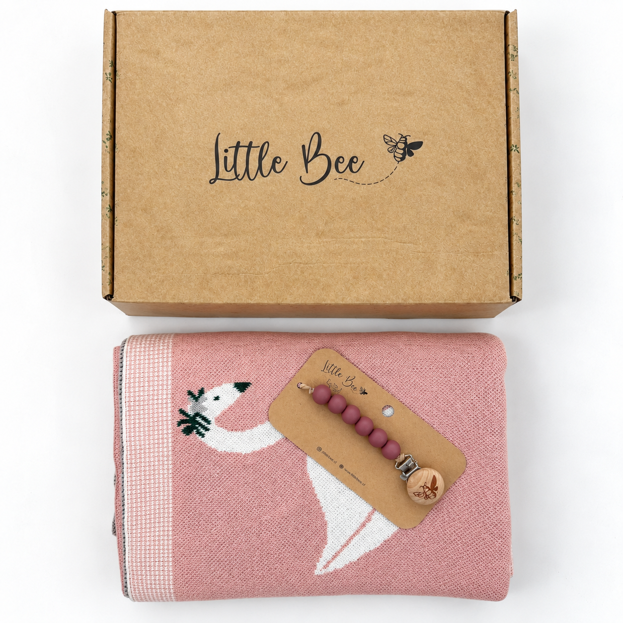 Caja Regalo Manta Tejida Swan +  Portachupete Dark Rose