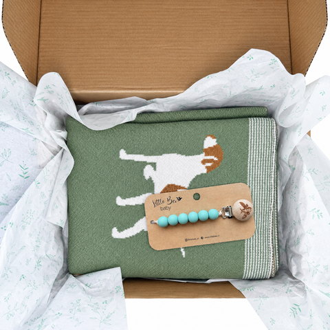 Caja Regalo Manta Tejida Dogs +  Portachupete Green