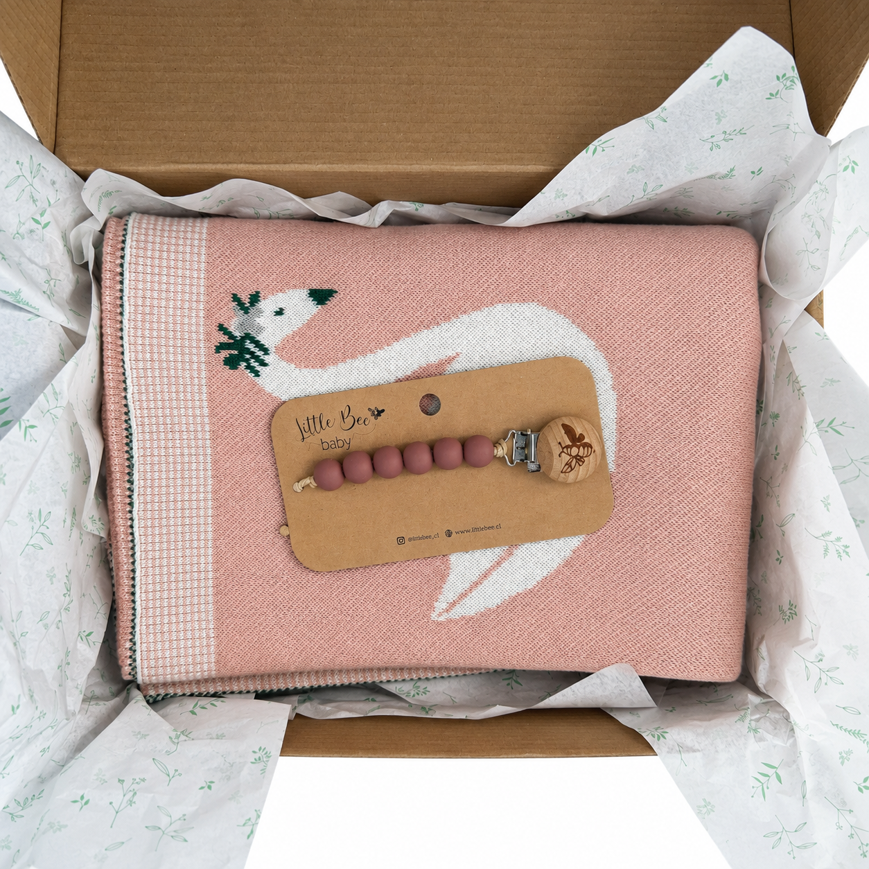 Caja Regalo Manta Tejida Swan +  Portachupete Dark Rose